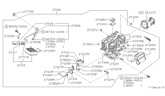 1989 Nissan Pathfinder Duct-Air Outlet #1 Diagram for 27130-01G00