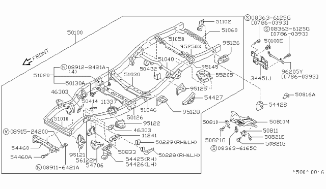 1988 Nissan Pathfinder Bracket-Rear Spring, LH Diagram for 50381-41G01