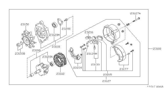 1995 Nissan Pathfinder Alternator Assembly Diagram for 23100-0S200