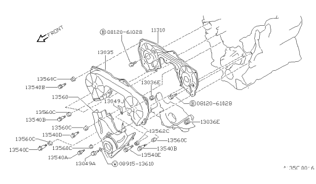 1990 Nissan Pathfinder Front Cover,Vacuum Pump & Fitting Diagram 1