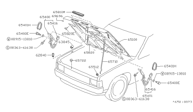 1994 Nissan Pathfinder Grille Hood Top Black Diagram for 65860-01G16
