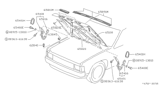 1987 Nissan Pathfinder Hood Diagram for 65100-01G30