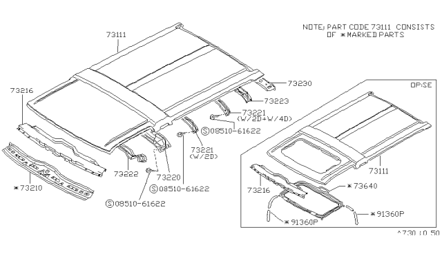 1993 Nissan Pathfinder Roof Panel & Fitting Diagram 2