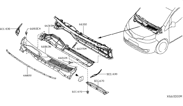 2014 Nissan NV200 Compact cargo Cowl Top & Fitting Diagram 2