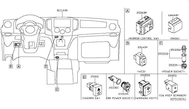 2014 Nissan NV Switch Assy-Sonar Diagram for 25989-4JA0A