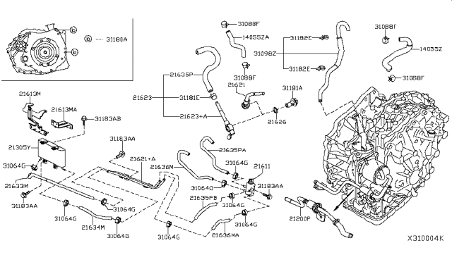 2015 Nissan NV Hose-Oil Cooler To Engine Diagram for 21636-3LM0A