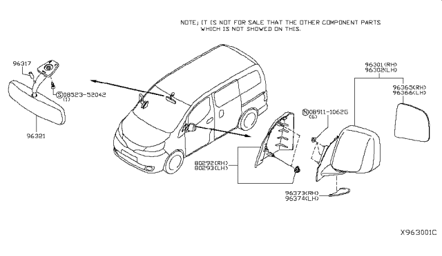 2017 Nissan NV Glass-Mirror,LH Diagram for 96366-95A0A