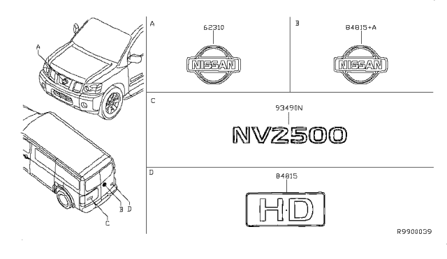 2014 Nissan NV Rear Gate Name Label Diagram for 93490-1PA1A