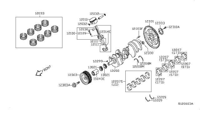 2016 Nissan NV Piston,Crankshaft & Flywheel Diagram