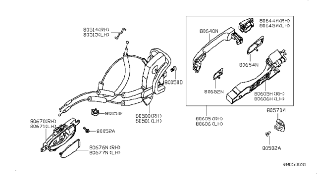 2013 Nissan NV Front Door Outside Handle Assembly, Right Diagram for 80606-1PA0E