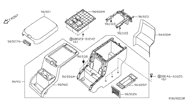 2014 Nissan NV Box Assembly-Inner, Console Diagram for 96926-1PA0A