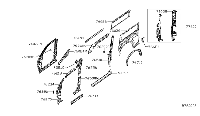 2019 Nissan NV Pillar-Center Outer RH Diagram for 76510-9JK1A