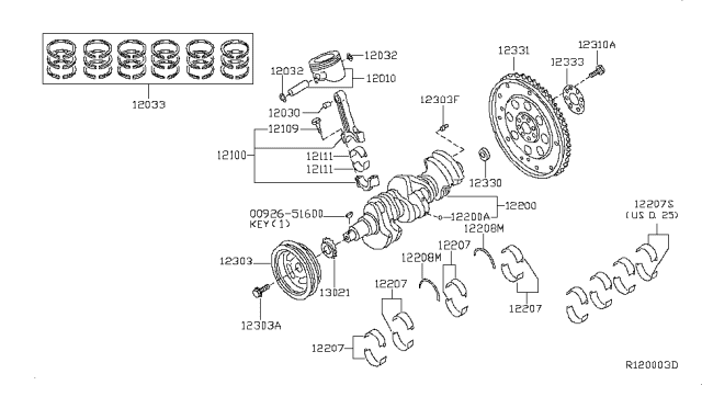2012 Nissan NV Piston,Crankshaft & Flywheel Diagram