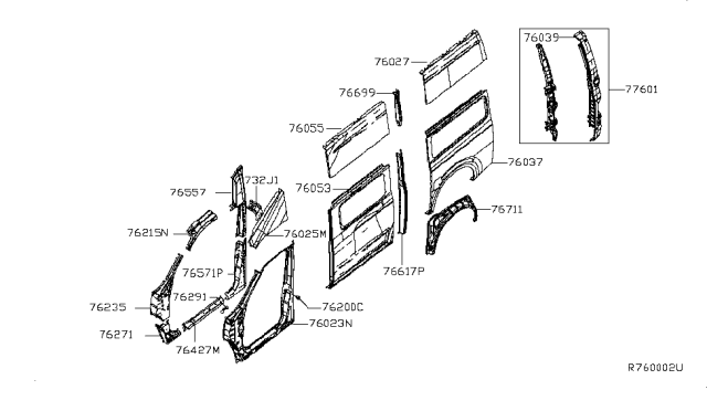 2014 Nissan NV Brace-Front Pillar Lower Hinge,LH Diagram for G6271-1PAMA