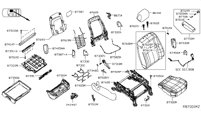2014 Nissan NV Cushion Assy-Front Seat Diagram for 87300-1PC0A