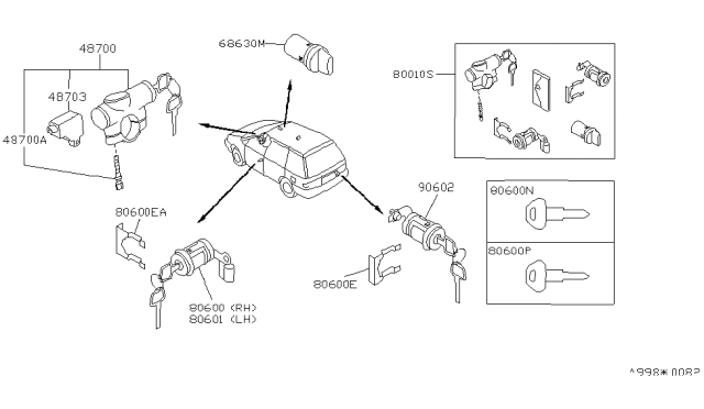 1992 Nissan Axxess Key Set & Blank Key Diagram