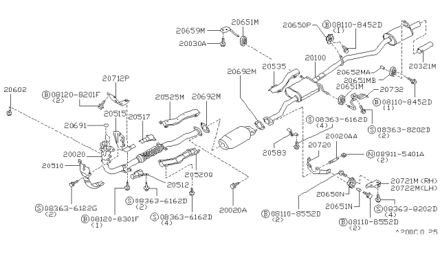 1993 Nissan Axxess Bracket-Exhaust Tube Diagram for 20722-31R10