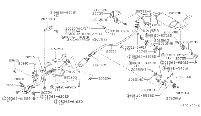 1991 Nissan Axxess Exhaust Tube & Muffler Diagram 2