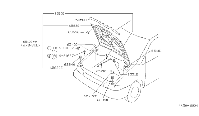 1993 Nissan Axxess Rod-Hood Support Diagram for 65771-30R00