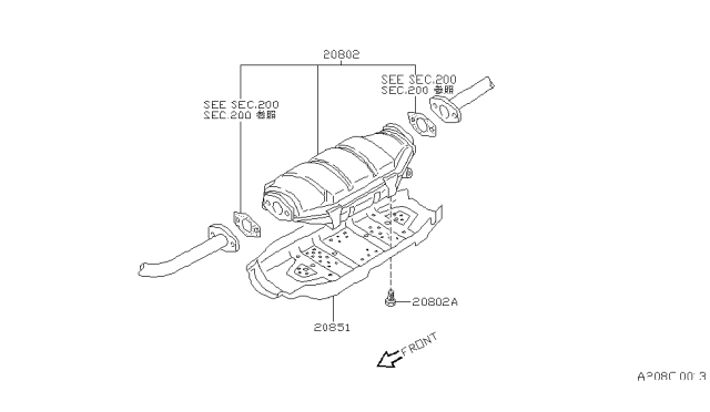 1992 Nissan Axxess Three Way Catalytic Converter With Shelter Diagram for 20802-30R25