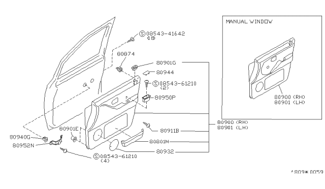 1992 Nissan Axxess Front Door Trimming Diagram