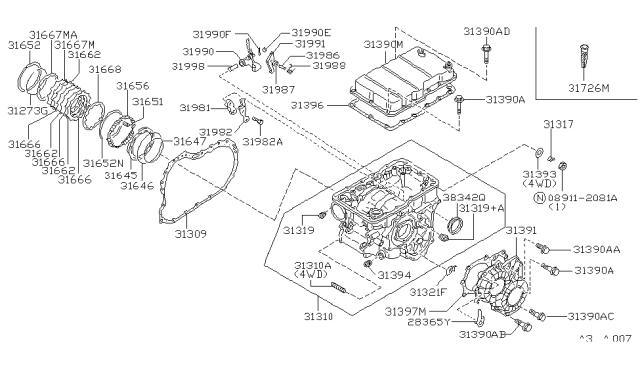 1994 Nissan Axxess Cover Upper Transmission Diagram for 31390-21X07
