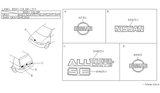 1993 Nissan Axxess Rear Window Name Label Diagram for 90890-30R00