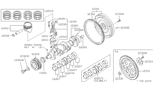 1994 Nissan Axxess Piston,Crankshaft & Flywheel Diagram