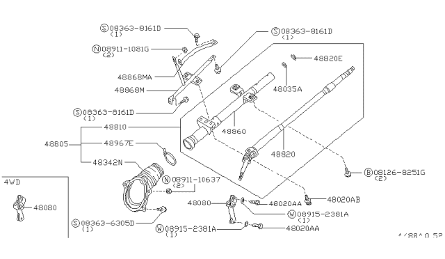 1990 Nissan Axxess Shaft Assy-Steering Column,Upper Diagram for 48820-40R00