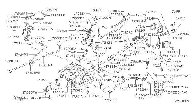 1989 Nissan Axxess Filler Cap Assembly Diagram for 17251-79900