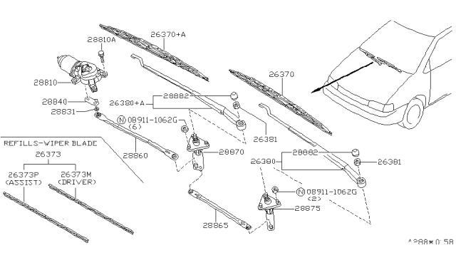 1990 Nissan Axxess Wiper Blade Refill Assist Diagram for 28895-89905