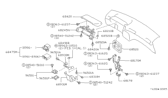 1991 Nissan Axxess ASHTRAY-Inner, Instrument Diagram for 68810-30R00
