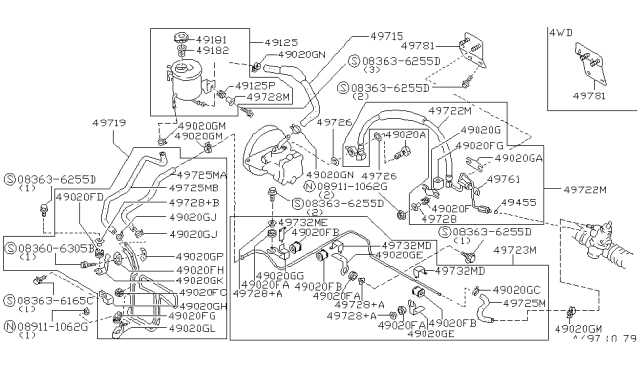 1991 Nissan Axxess Hose-Return,Power Steering Diagram for 49725-30R10
