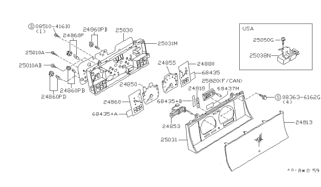 1990 Nissan Axxess Speedometer Assembly Diagram for 24820-30R00