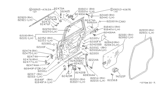 1993 Nissan Axxess Rear Door Panel & Fitting Diagram