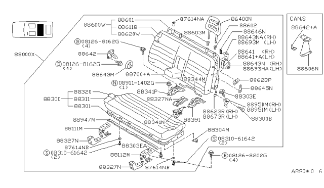 1990 Nissan Axxess Cushion Assembly-2ND Seat,R Diagram for 88300-30R00