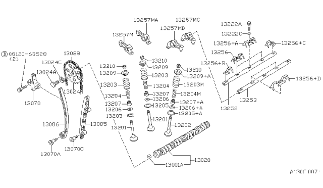 1989 Nissan Axxess Camshaft & Valve Mechanism Diagram