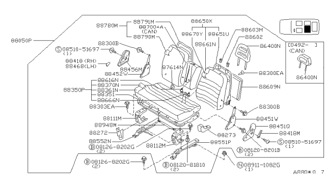 1993 Nissan Axxess Slide Assembly 2ND L Seat Outer Diagram for 88551-36R01