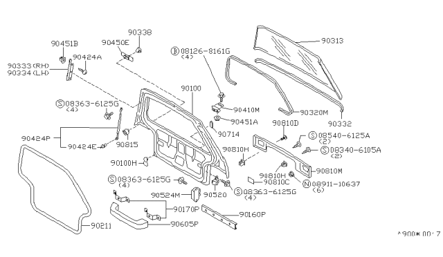 1989 Nissan Axxess Stay Assembly-Back Door Diagram for 90450-30R01