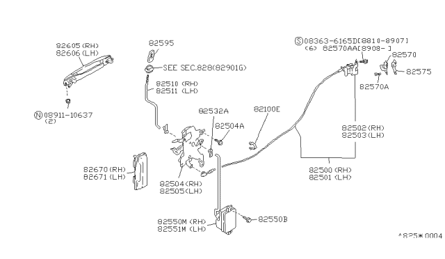 1989 Nissan Axxess Rear Door Outside Handle Assembly Left Diagram for 82607-30R00