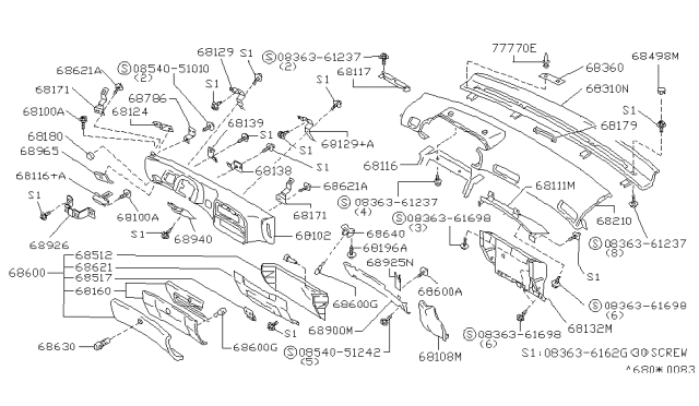 1991 Nissan Axxess Instrument Panel,Pad & Cluster Lid Diagram 3