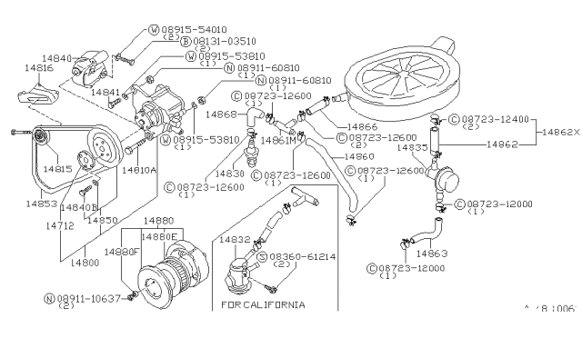 1981 Nissan Datsun 310 Air Pump Belt Diagram for 14853-H9910