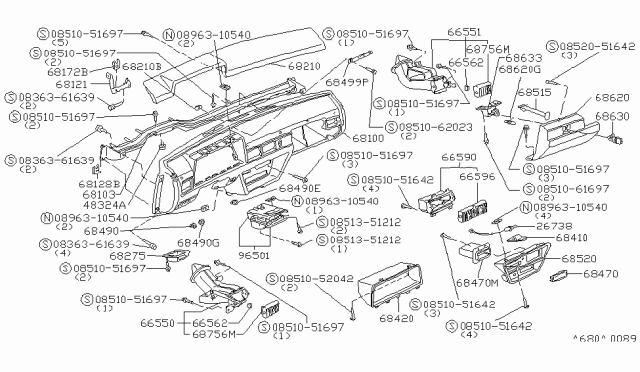 1981 Nissan Datsun 310 A Instrument ASHTRAY Diagram for 68800-M7810
