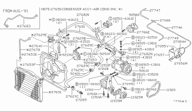 1981 Nissan Datsun 310 Compressor Belt Diagram for 11920-M6710