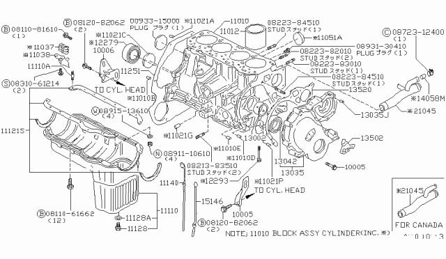 1980 Nissan Datsun 310 Cylinder Block & Oil Pan Diagram 2