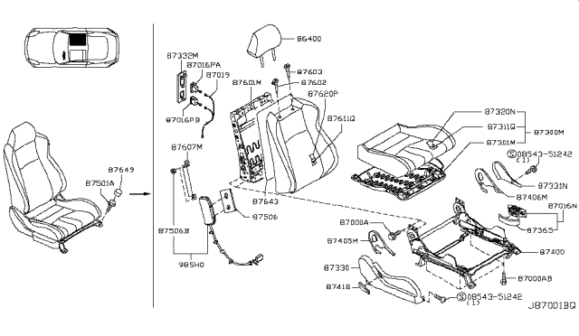 2007 Nissan 350Z Trim Assembly - Front Seat Cushion Diagram for 87320-CF40A