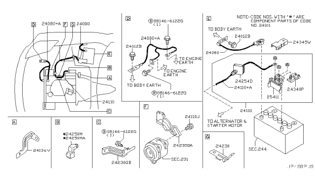 2006 Nissan 350Z Cable Assy-Battery To Starter Motor Diagram for 24105-CD000