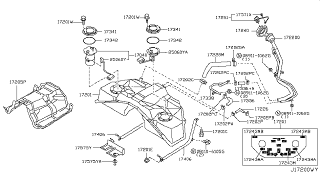2007 Nissan 350Z Filler Cap Assembly Diagram for 17251-CE800