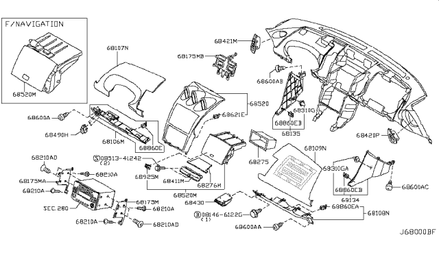 2003 Nissan 350Z Cup Holder Assembly Diagram for 68430-CE801