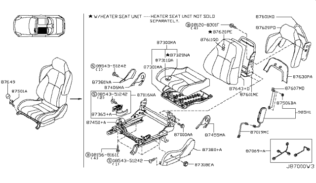 2004 Nissan 350Z Trim Assembly - Front Seat Cushion Diagram for 87370-CD001
